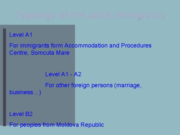 Level A 1 For immigrants form Accommodation and Procedures Centre, Somcuta Mare Level A