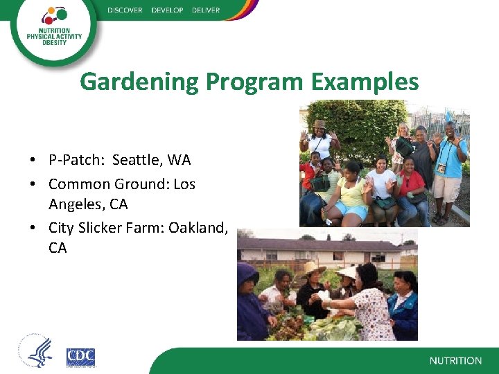 Gardening Program Examples • P-Patch: Seattle, WA • Common Ground: Los Angeles, CA •