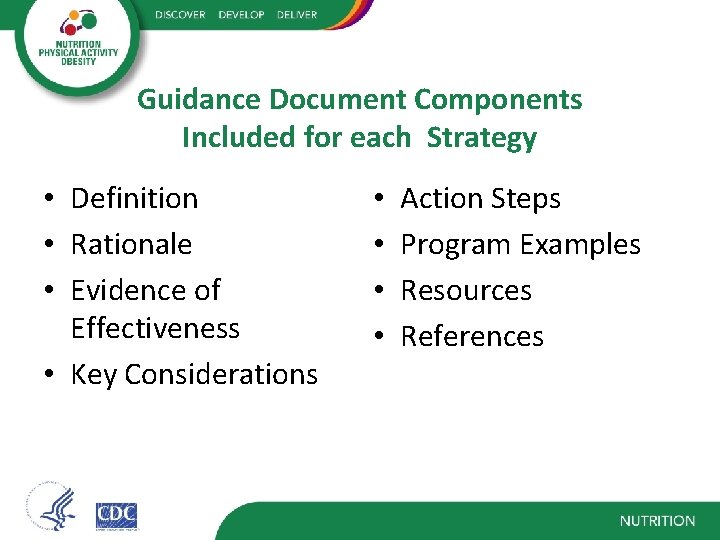 Guidance Document Components Included for each Strategy • Definition • Rationale • Evidence of