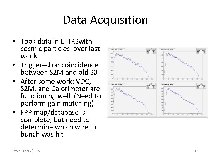 Data Acquisition • Took data in L-HRSwith cosmic particles over last week • Triggered