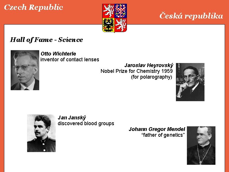 Czech Republic Česká republika Hall of Fame - Science Otto Wichterle inventor of contact