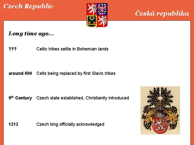 Czech Republic Česká republika Long time ago. . . ? ? ? Celtic tribes