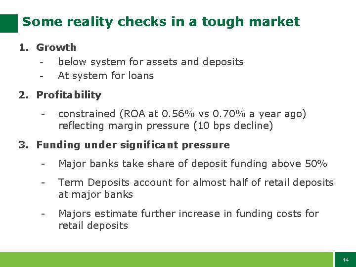 Some reality checks in a tough market 1. Growth - below system for assets