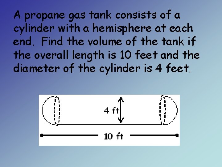A propane gas tank consists of a cylinder with a hemisphere at each end.