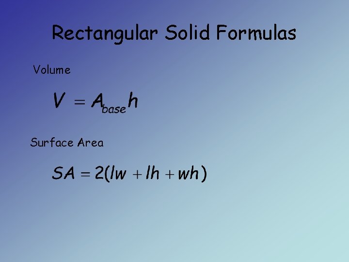 Rectangular Solid Formulas Volume Surface Area 