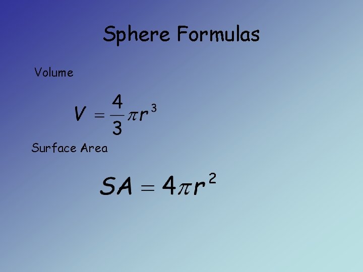 Sphere Formulas Volume Surface Area 