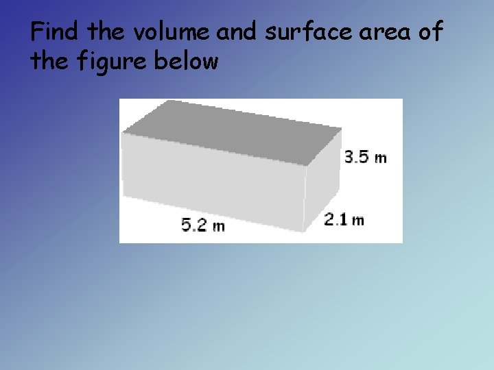 Find the volume and surface area of the figure below 