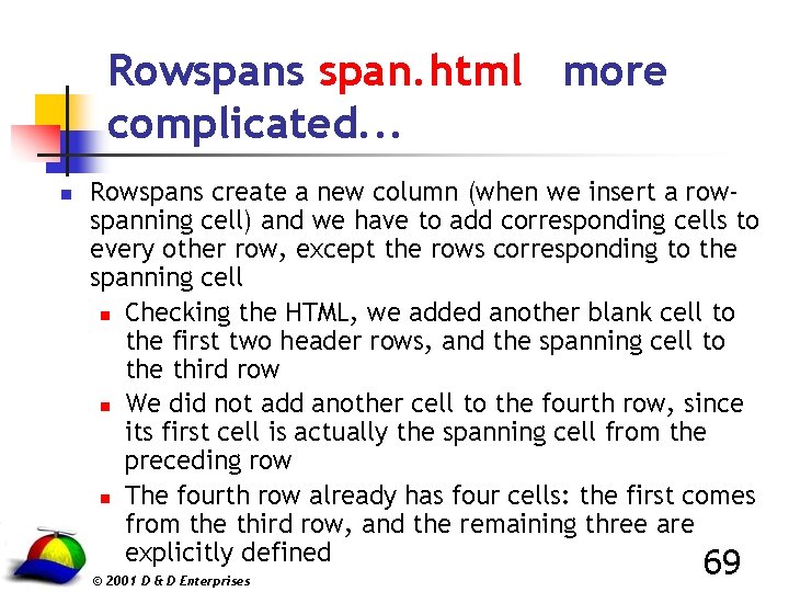 Rowspans span. html more complicated. . . n Rowspans create a new column (when