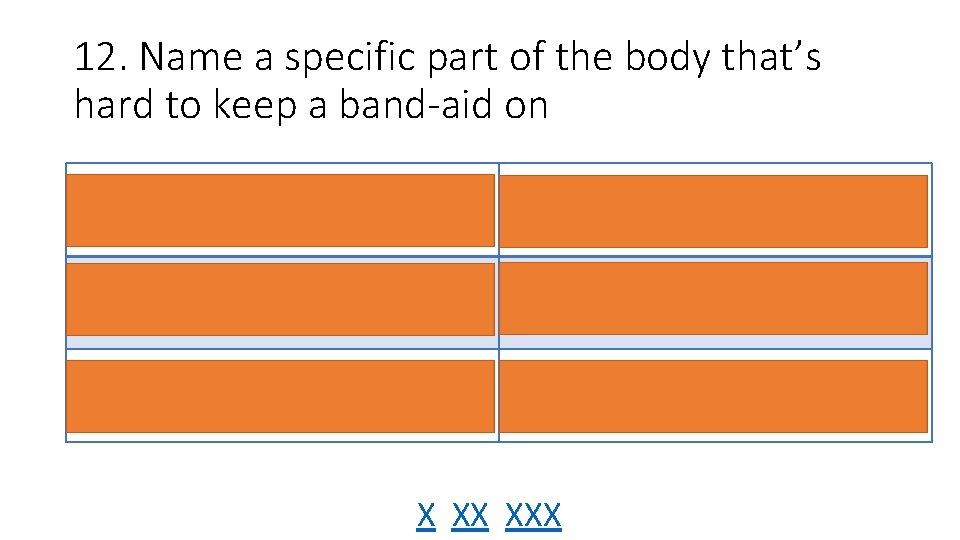 12. Name a specific part of the body that’s hard to keep a band-aid
