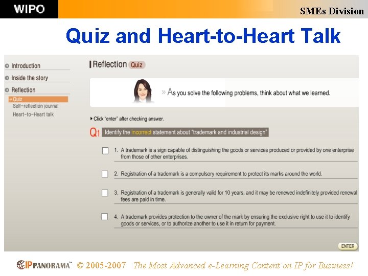 SMEs Division Quiz and Heart-to-Heart Talk © 2005 -2007 The Most Advanced e-Learning Content