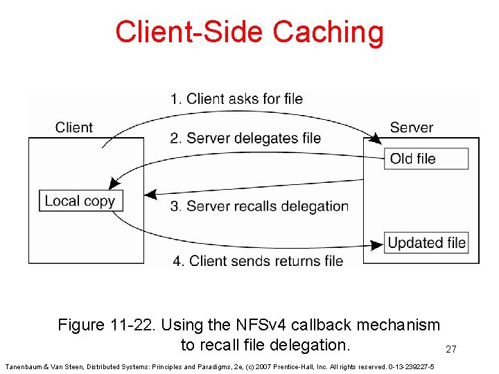 Client-Side Caching Figure 11 -22. Using the NFSv 4 callback mechanism to recall file