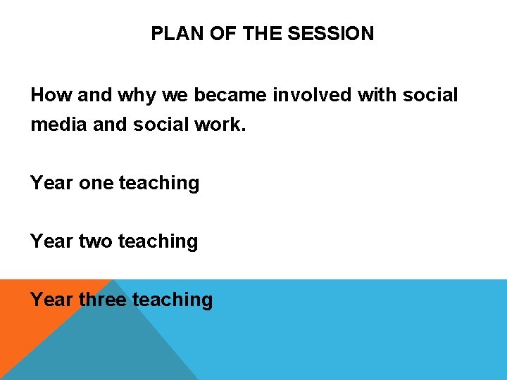 PLAN OF THE SESSION How and why we became involved with social media and