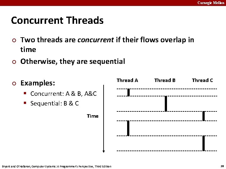 Carnegie Mellon Concurrent Threads ¢ ¢ ¢ Two threads are concurrent if their flows
