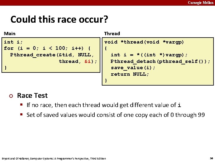 Carnegie Mellon Could this race occur? Main Thread int i; for (i = 0;