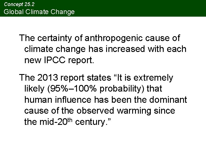 Concept 25. 2 Global Climate Change The certainty of anthropogenic cause of climate change