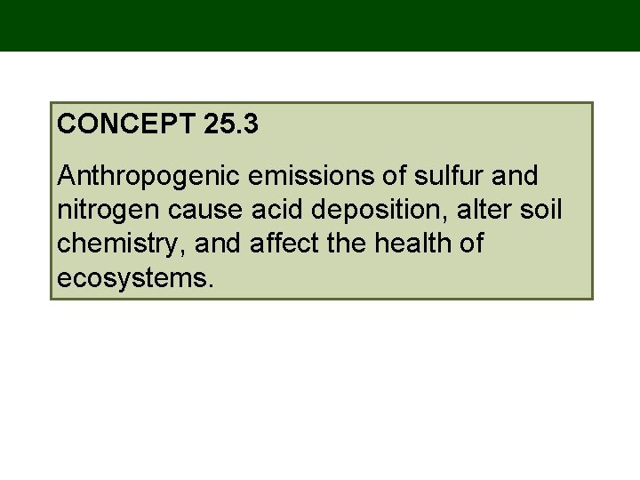 CONCEPT 25. 3 Anthropogenic emissions of sulfur and nitrogen cause acid deposition, alter soil