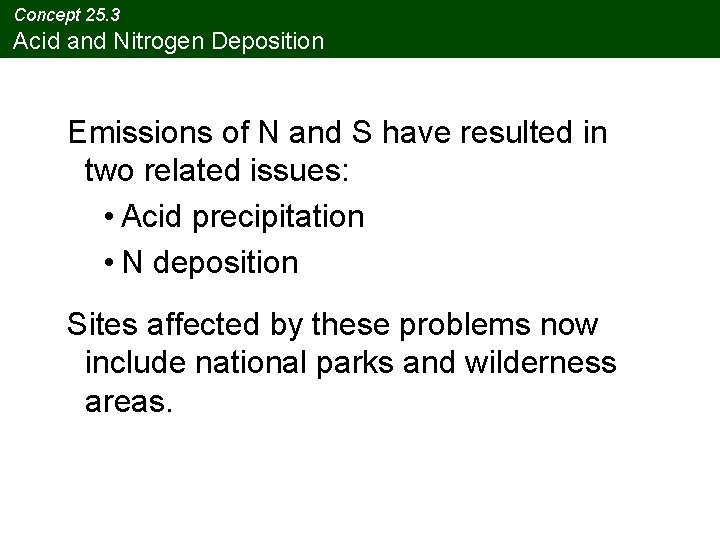 Concept 25. 3 Acid and Nitrogen Deposition Emissions of N and S have resulted