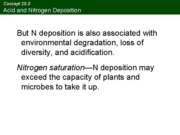 Concept 25. 3 Acid and Nitrogen Deposition But N deposition is also associated with