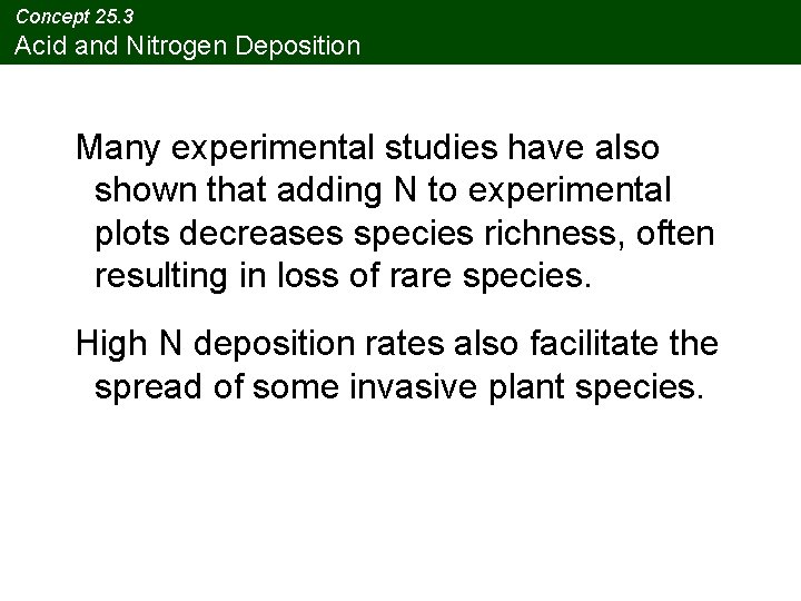 Concept 25. 3 Acid and Nitrogen Deposition Many experimental studies have also shown that