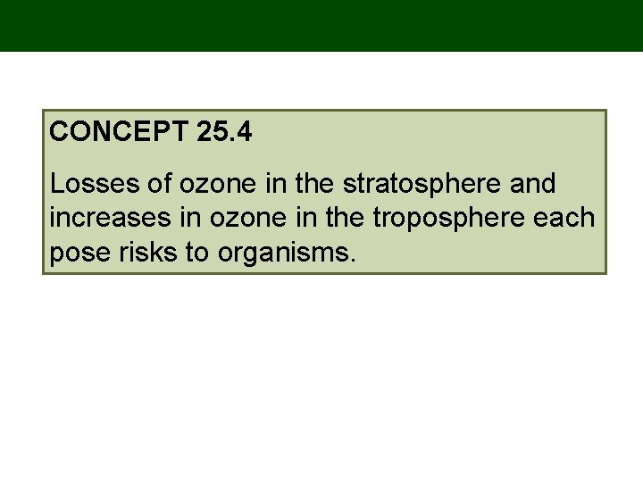 CONCEPT 25. 4 Losses of ozone in the stratosphere and increases in ozone in