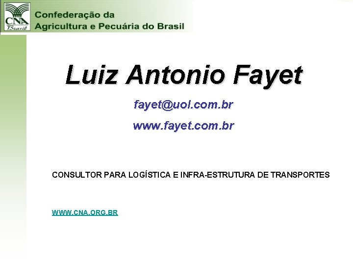 Luiz Antonio Fayet fayet@uol. com. br www. fayet. com. br CONSULTOR PARA LOGÍSTICA E