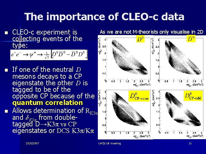 The importance of CLEO-c data n CLEO-c experiment is collecting events of the type: