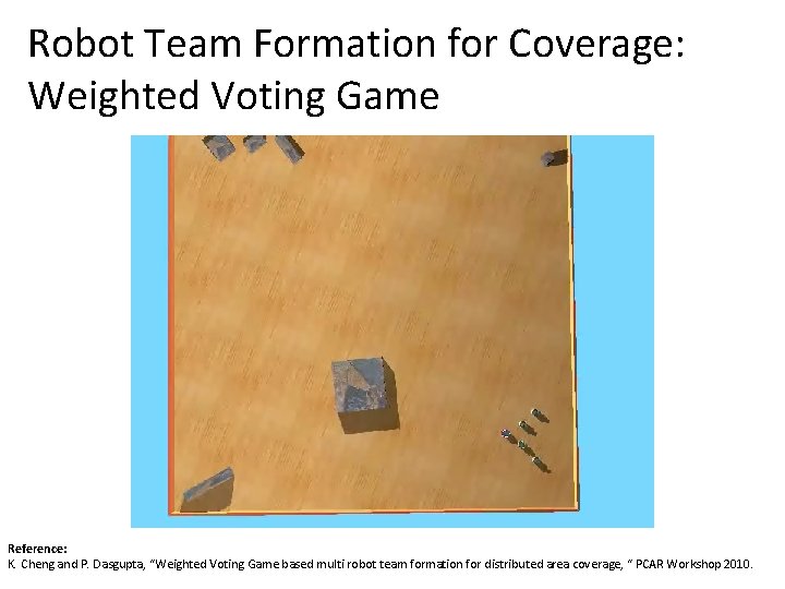 Robot Team Formation for Coverage: Weighted Voting Game Reference: K. Cheng and P. Dasgupta,