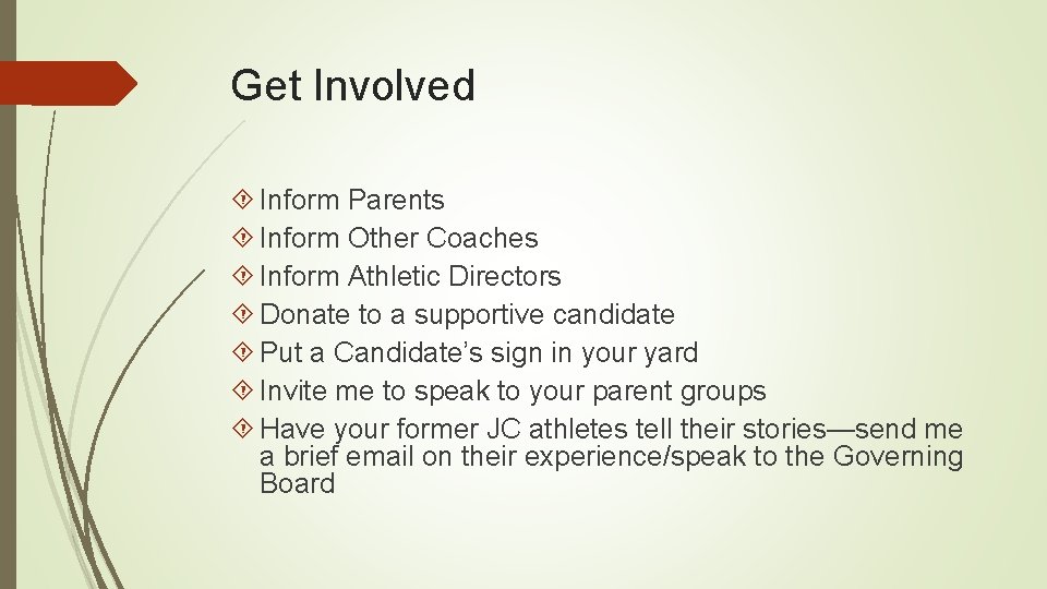 Get Involved Inform Parents Inform Other Coaches Inform Athletic Directors Donate to a supportive