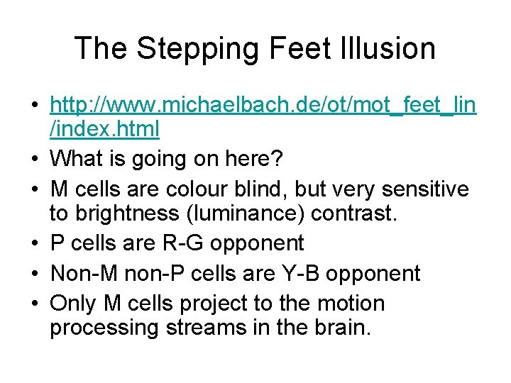 The Stepping Feet Illusion • http: //www. michaelbach. de/ot/mot_feet_lin /index. html • What is