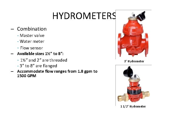 HYDROMETERS – Combination - Master valve - Water meter - Flow sensor – Available