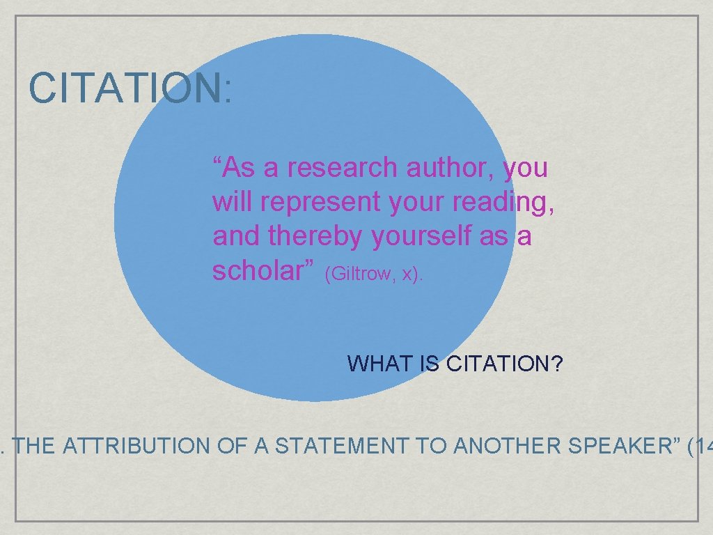 CITATION: “As a research author, you will represent your reading, and thereby yourself as