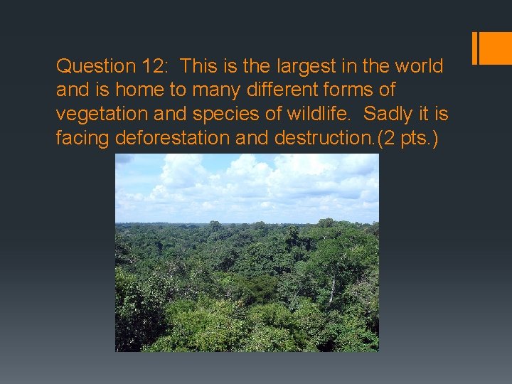 Question 12: This is the largest in the world and is home to many