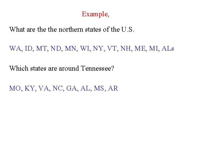 Example, What are the northern states of the U. S. WA, ID, MT, ND,