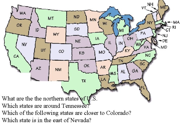 What are the northern states of U. S. Which states are around Tennessee? Which