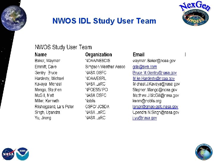 NWOS IDL Study User Team 