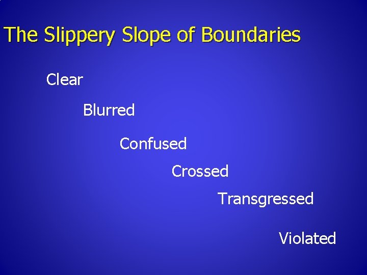 The Slippery Slope of Boundaries Clear Blurred Confused Crossed Transgressed Violated 