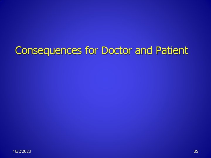 Consequences for Doctor and Patient 10/2/2020 32 