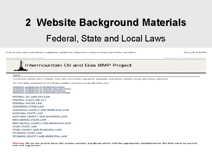 2 Website Background Materials Federal, State and Local Laws 