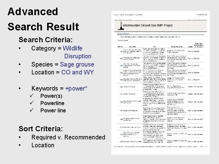 Advanced Search Result Search Criteria: • • • Category = Wildlife Disruption Species =
