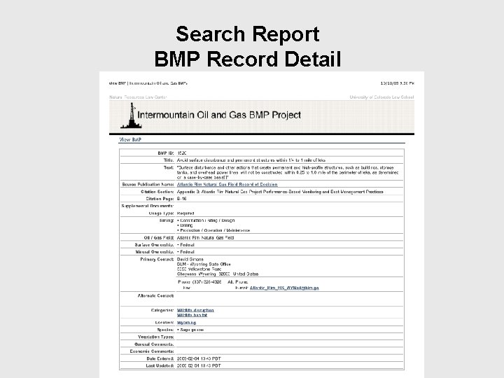 Search Report BMP Record Detail 