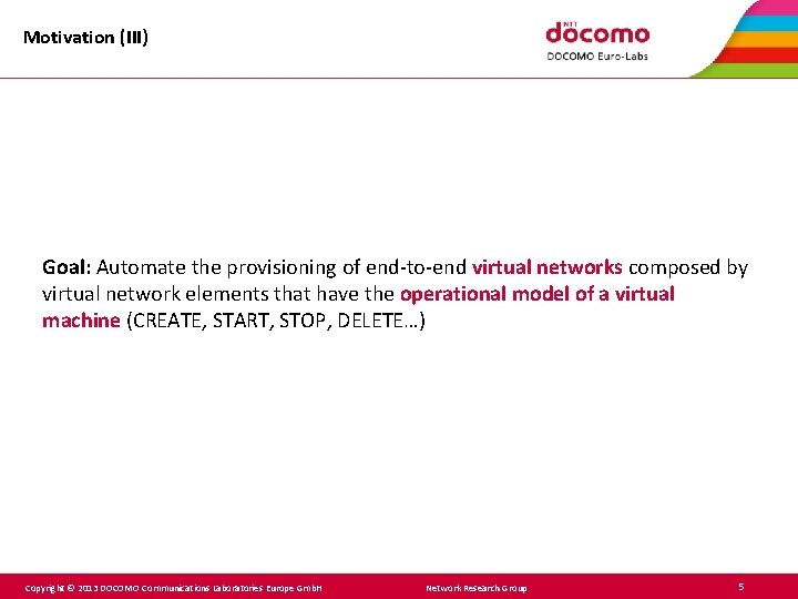 Motivation (III) Goal: Automate the provisioning of end-to-end virtual networks composed by virtual network