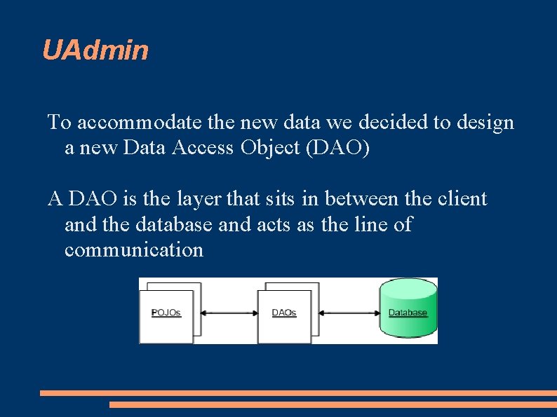 UAdmin To accommodate the new data we decided to design a new Data Access
