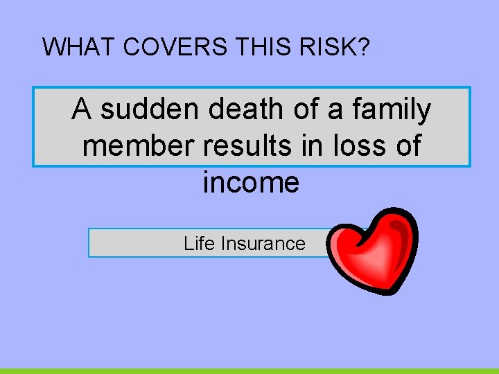 WHAT COVERS THIS RISK? A sudden death of a family member results in loss