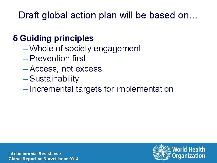 Draft global action plan will be based on… 5 Guiding principles – Whole of