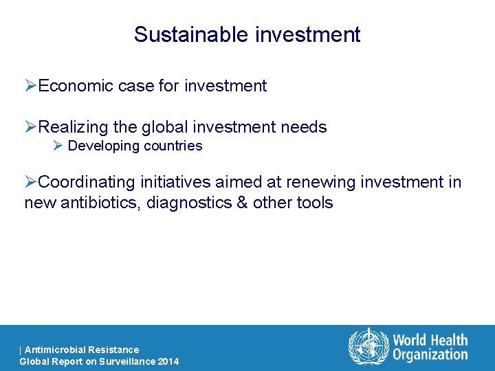 Sustainable investment ØEconomic case for investment ØRealizing the global investment needs Ø Developing countries