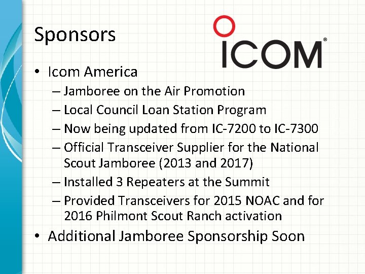 Sponsors • Icom America – Jamboree on the Air Promotion – Local Council Loan