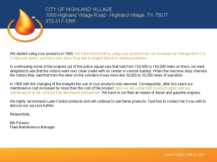 CITY OF HIGHLAND VILLAGE 1000 Highland Village Road - Highland Village, TX 75077 972