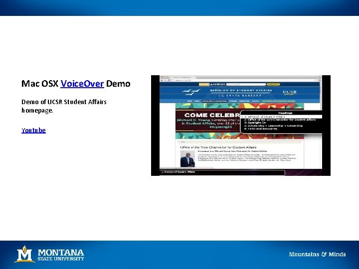 Mac OSX Voice. Over Demo of UCSR Student Affairs homepage. Youtube 