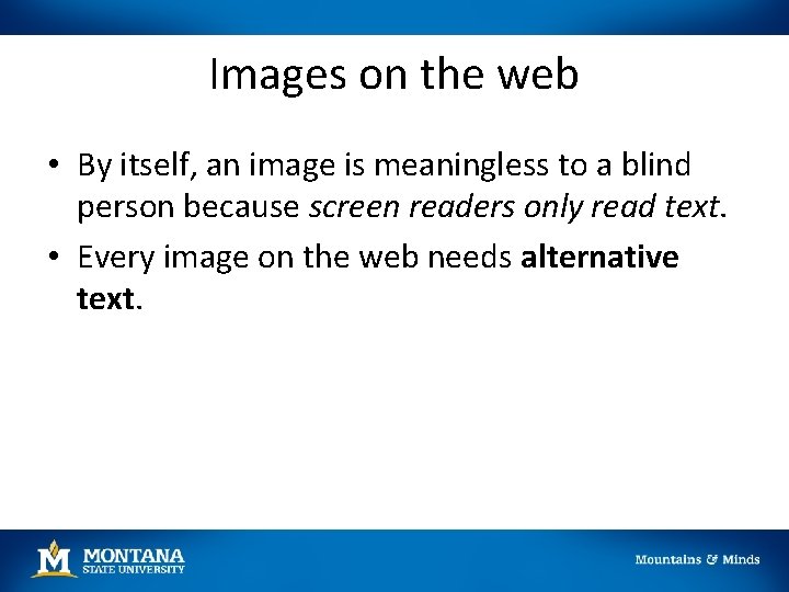 Images on the web • By itself, an image is meaningless to a blind