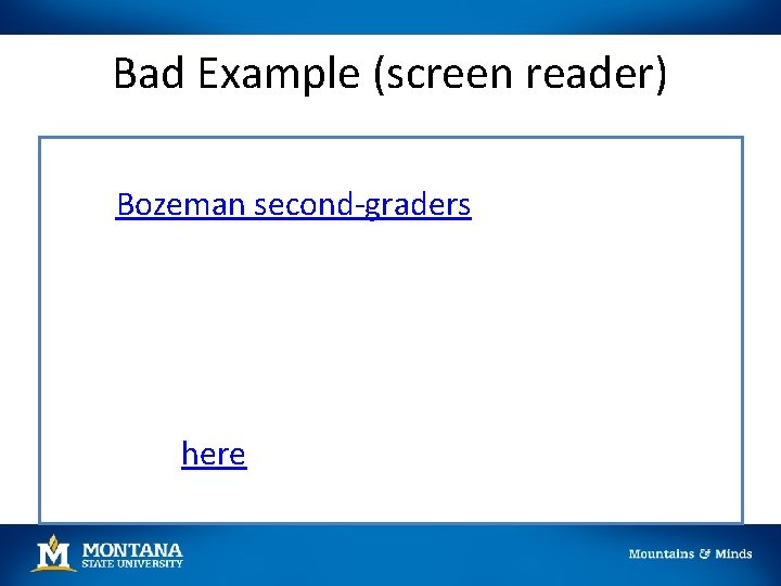 Bad Example (screen reader) Data from the prototype, which bears a logo Bozeman second-graders